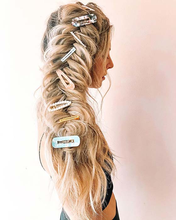 Big Accessorized Side Braid for Long Hair