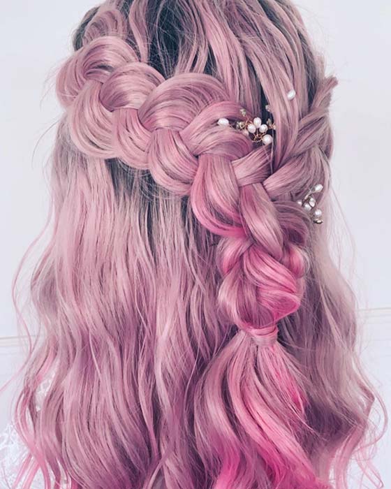 Bold Light Pink Side Braids