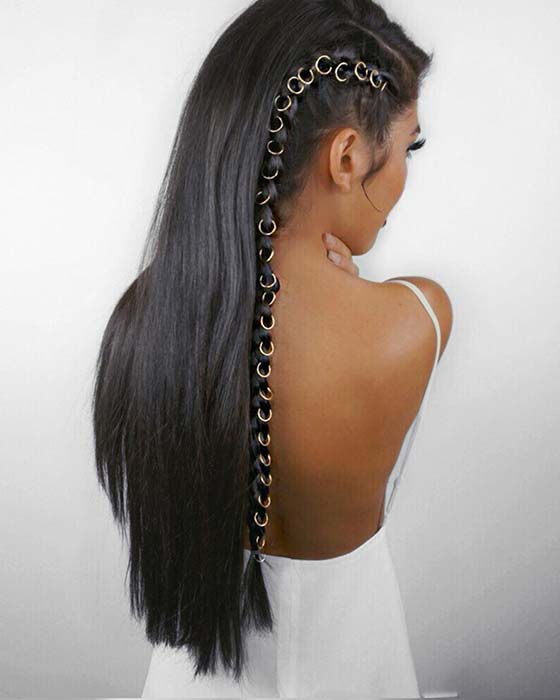 Long Side Braid with Hair Rings